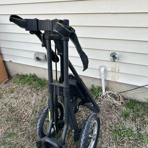 Folding 2-Wheel Golf Push Cart in Black with Yellow Accents